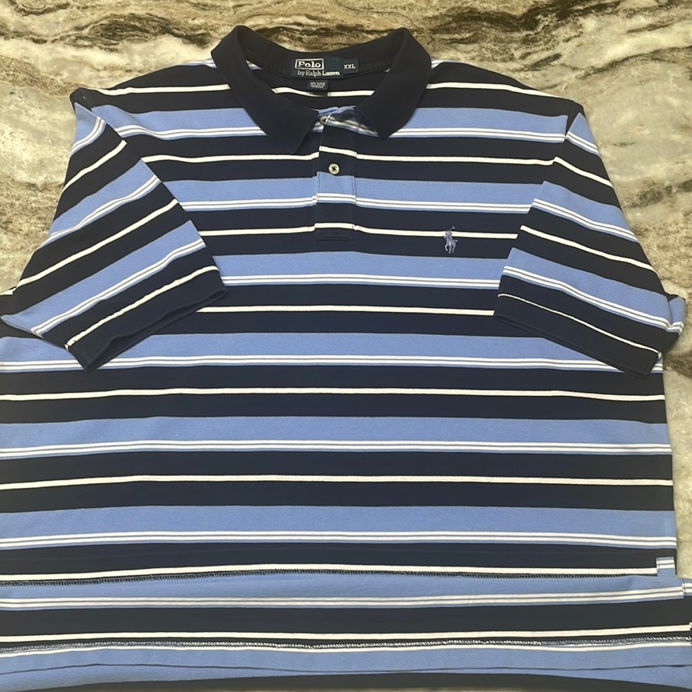 Polo by Ralph Lauren Mens XXL cotton polo shirt. Blues and white striped